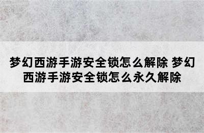 梦幻西游手游安全锁怎么解除 梦幻西游手游安全锁怎么永久解除